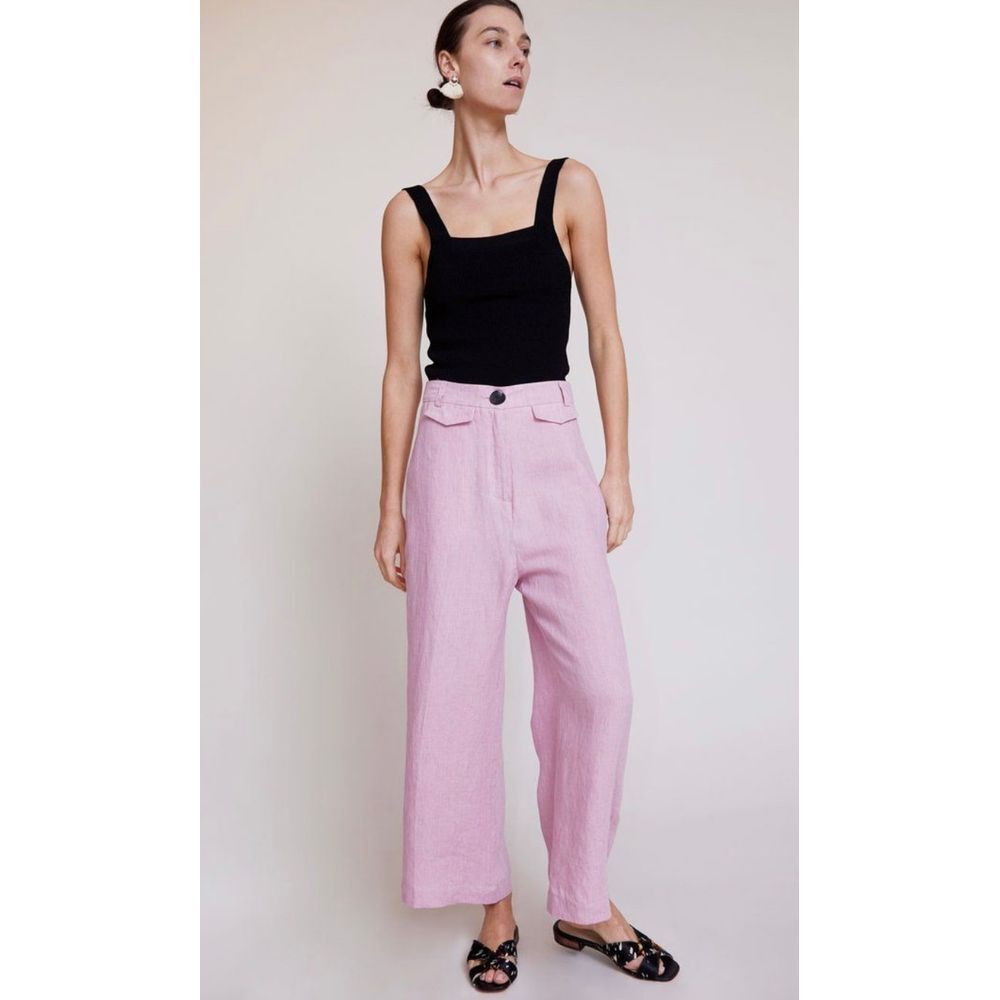 Wide Leg Linen-Blend Pants in Lavender - Picture 2 of 11
